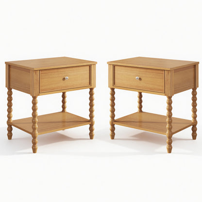 Spindle Solid Wood Nightstand  Natural Wood / 2PC