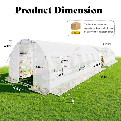 Canopy Large Walk-In Outdoor Greenhouse with Misting System-44x10 FT - Frame NOT Included-White