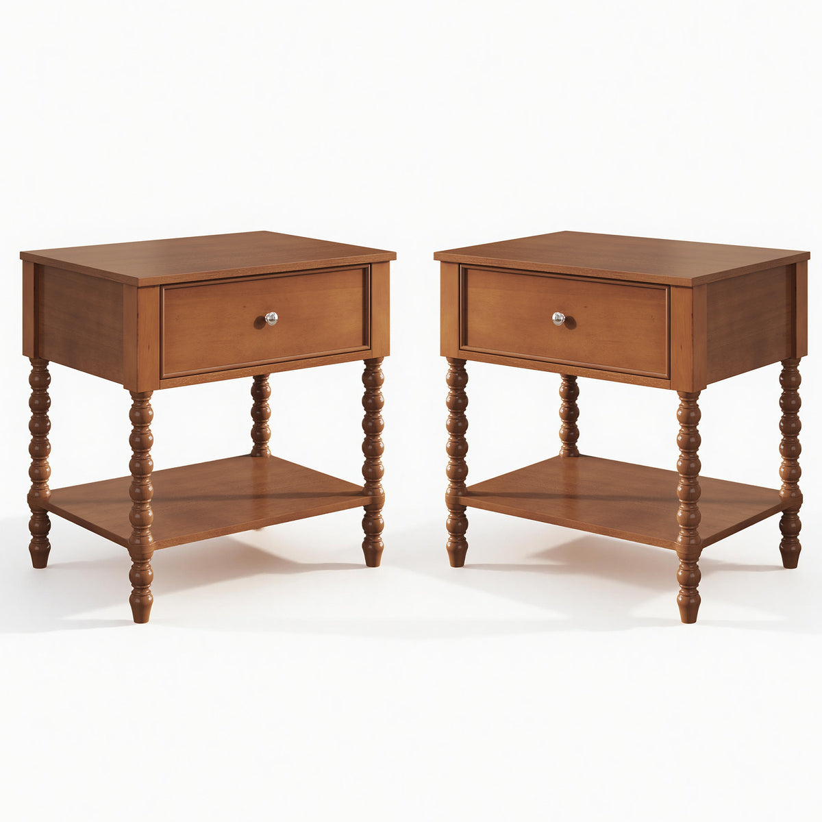 Spindle Solid Wood Nightstand  Brown / 2PC