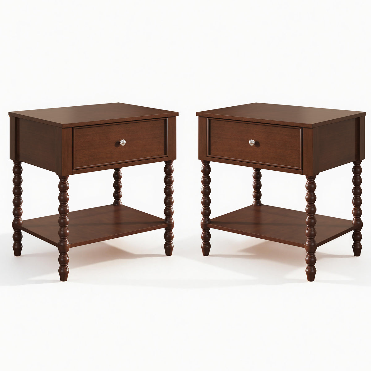 Spindle Solid Wood Nightstand  Dark Walnut / 2PC