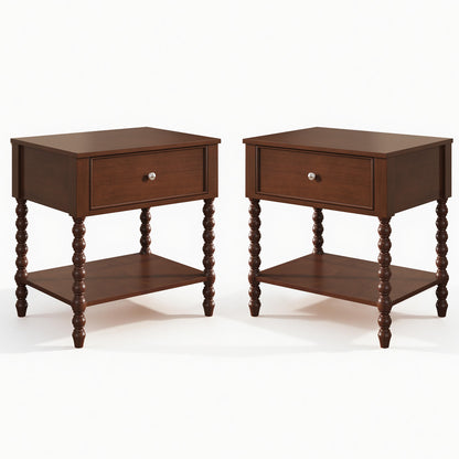 Spindle Solid Wood Nightstand  Dark Walnut / 2PC