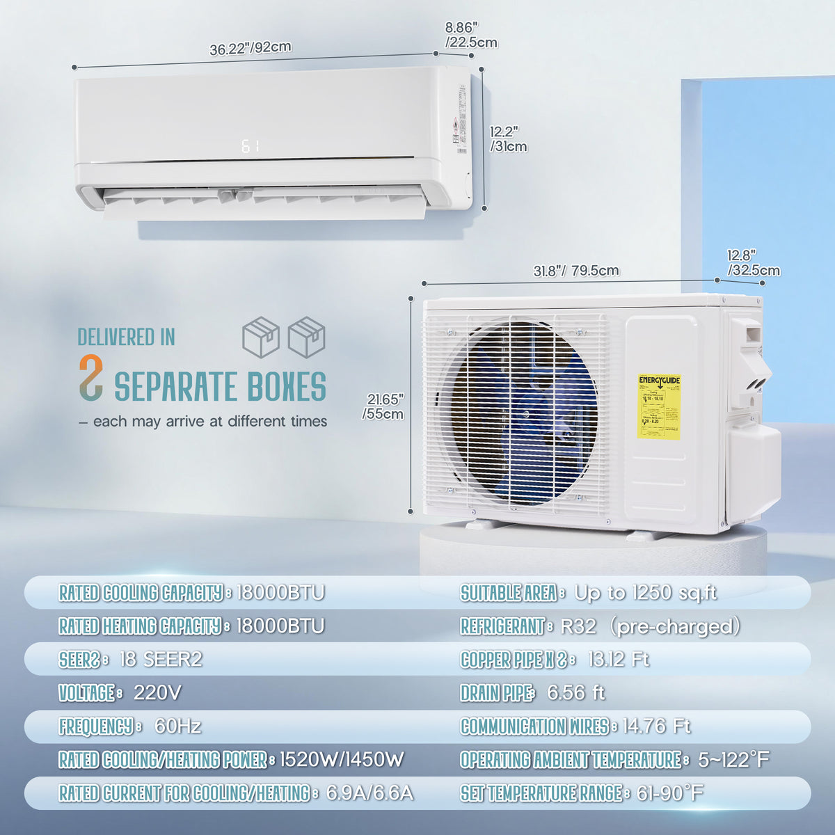 Whisper Ductless Mini Split AC and Heating System-18000BTU-220V