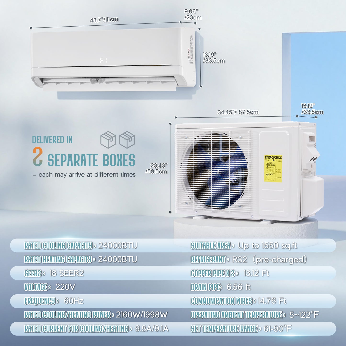 Whisper Ductless Mini Split AC and Heating System-24000BTU-220V
