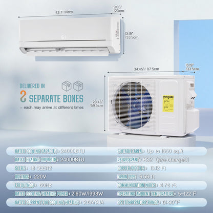 Whisper Ductless Mini Split AC and Heating System-24000BTU-220V