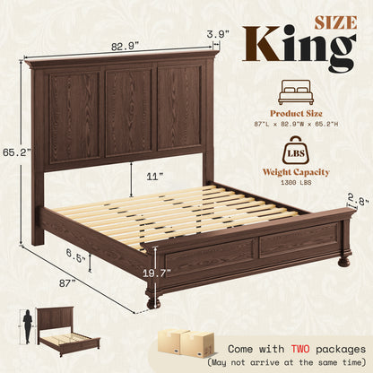 Bobbin Solid Wood Platform Bed-Brown-King