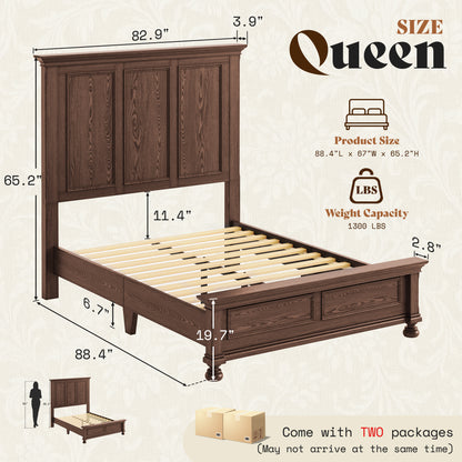 Bobbin Solid Wood Platform Bed-Brown-Queen