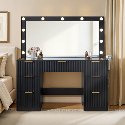 Glow 47.2" Fluted Vanity Desk Amerlife Black