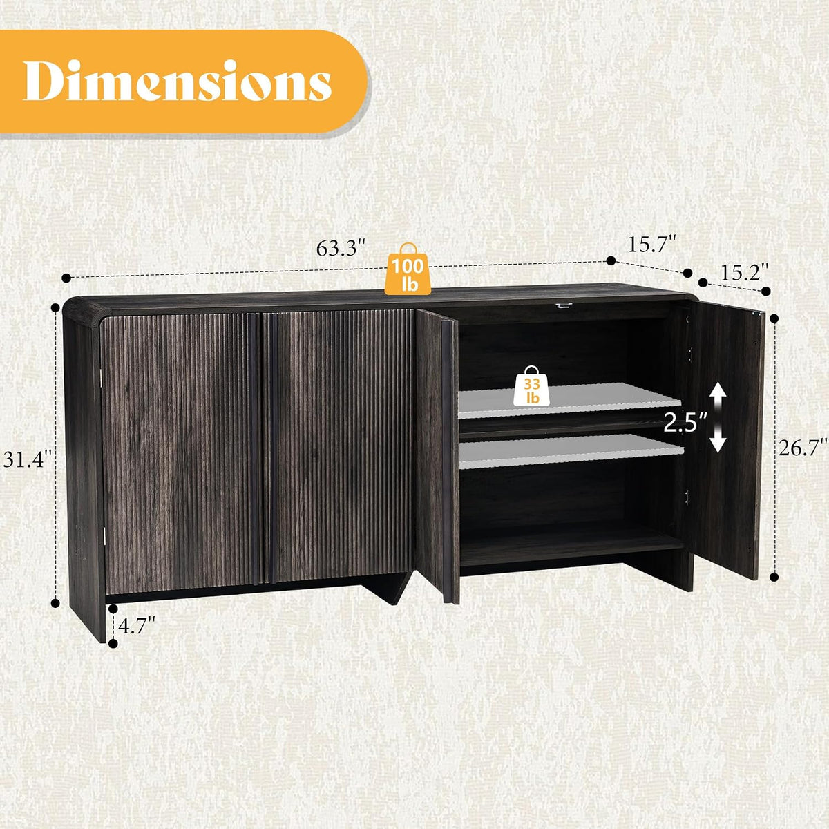 Sidra Fluted Buffet Cabinet Amerlife  Black
