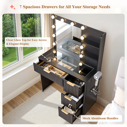 Glow 36.2" Fluted Vanity Desk Amerlife Black