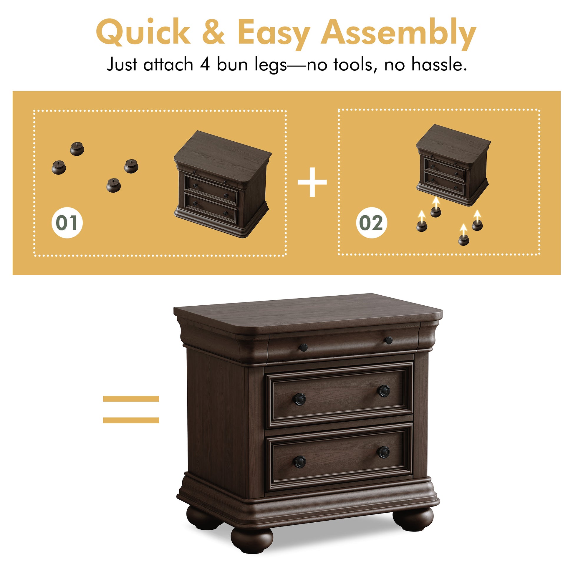 Bun Fully Assembly Wood Nightstand Amerlife Brown / 30" W