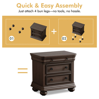 Bun Fully Assembly Wood Nightstand Amerlife Brown / 30" W