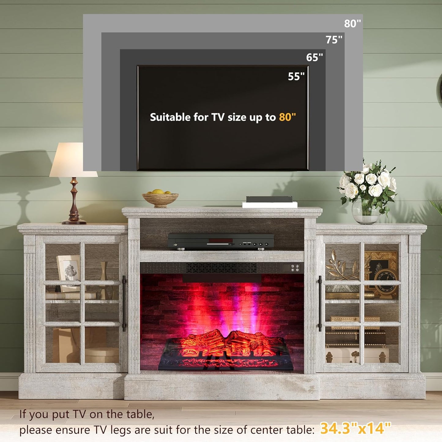 Everwood 70" Fireplace TV Stand Amerlife Rustic Grey