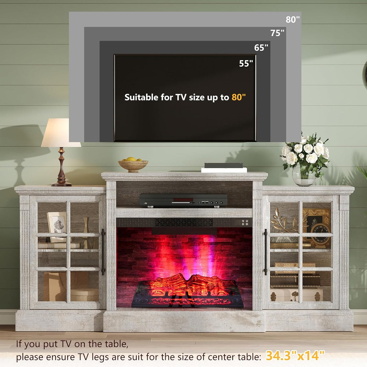 Everwood 70" Fireplace TV Stand Amerlife Rustic Grey