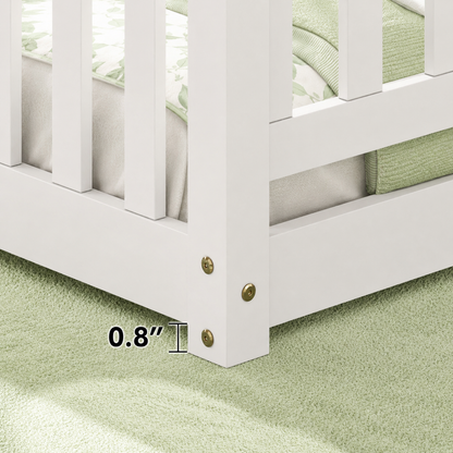 Solid Wood Kids Floor Bed with Safety Rails