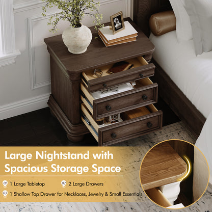 Bun Fully Assembly Wood Nightstand-26"-2PC-Brown