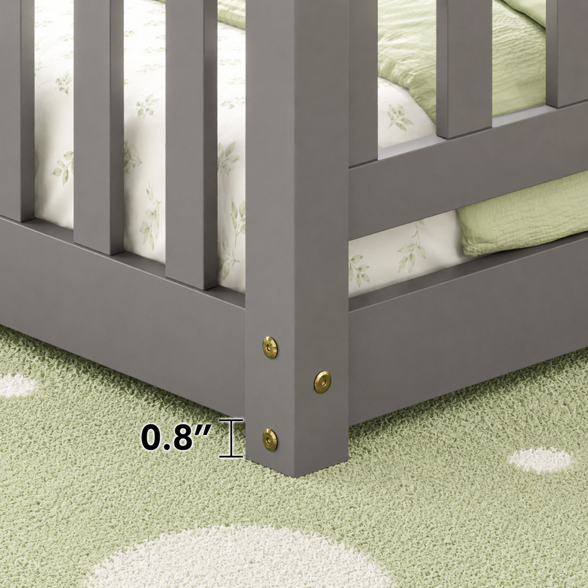Solid Wood Kids Floor Bed with Safety Rails