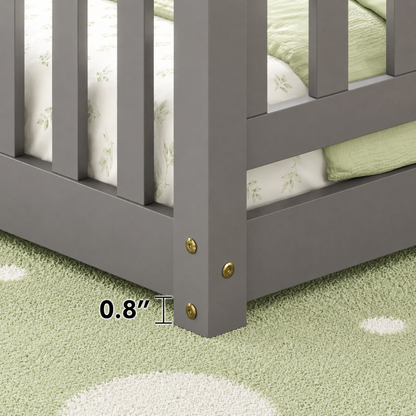 Solid Wood Kids Floor Bed with Safety Rails