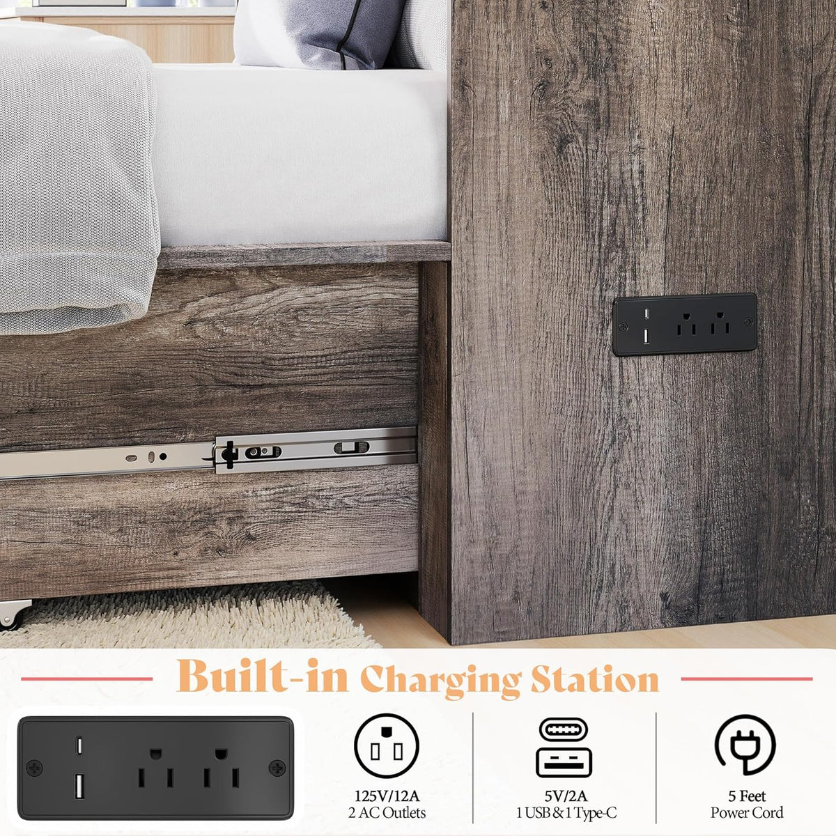 Colton Foldable Murphy Bed Amerlife Twin / Rustic Grey