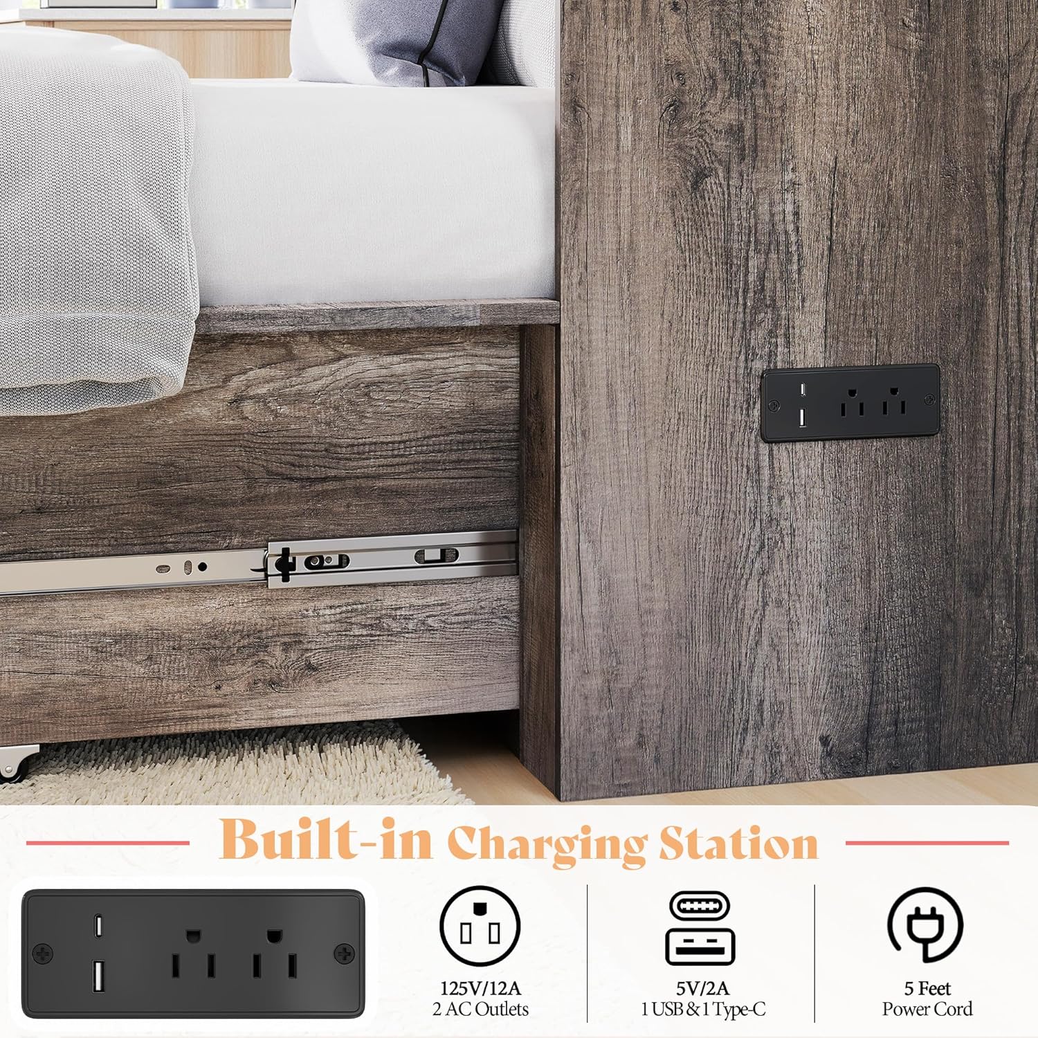 Colton Foldable Murphy Bed Amerlife Twin / Rustic Grey