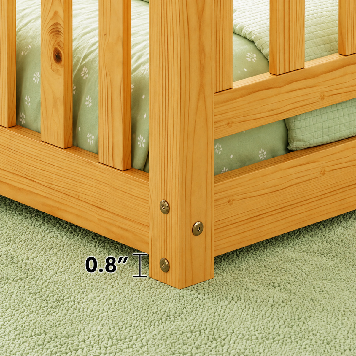 Solid Wood Kids Floor Bed with Safety Rails