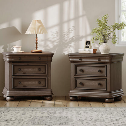 Bun Fully Assembly Wood Nightstand-26"-2PC-Brown