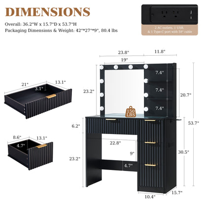 Glow 36.2" Fluted Vanity Desk Amerlife Black