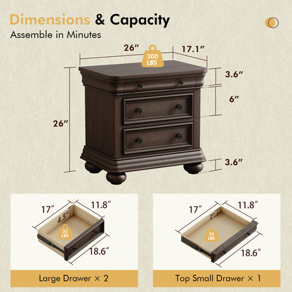 Bun Fully Assembly Wood Nightstand-26"-2PC-Brown
