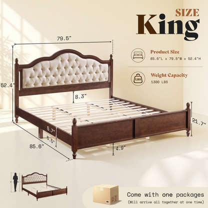 Astor Solid Wood King Bed Frame with Headboard-King-Walnut