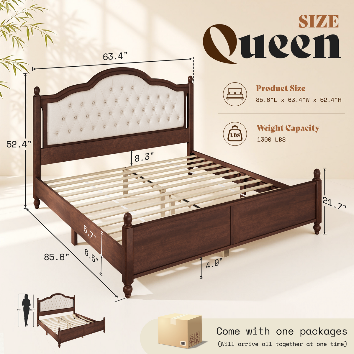 Astor Solid Wood King Bed Frame with Headboard-Queen-Walnut