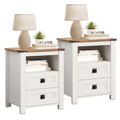 Hub Nightstand Set of 2 Amerlife White ＆Brown