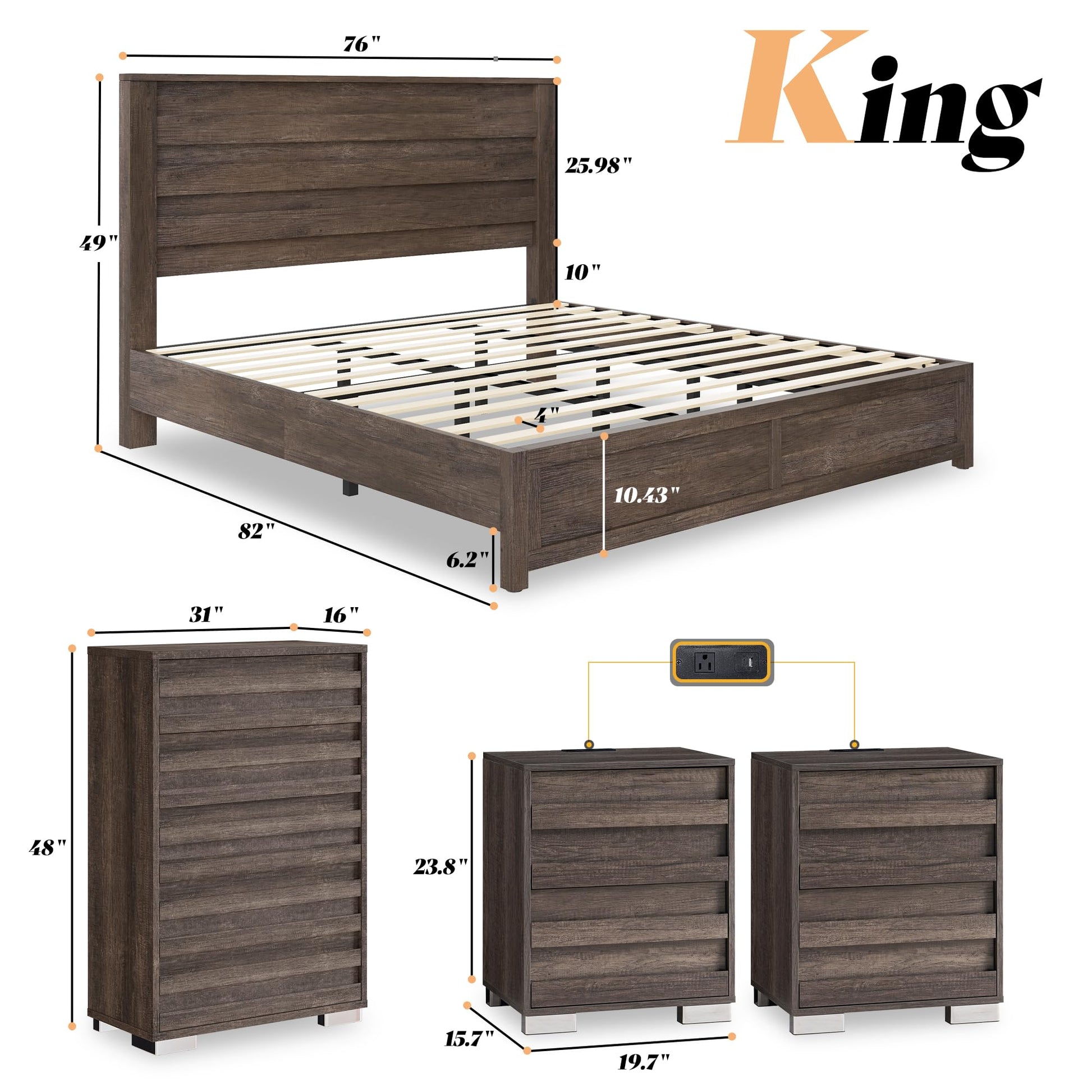 3 Piece Bedroom Set-K-Grey
