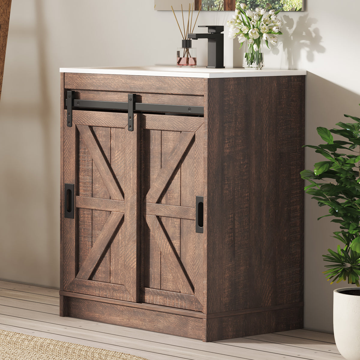 Bourbon Sliding Barn Vanity 24 inch Light Brown