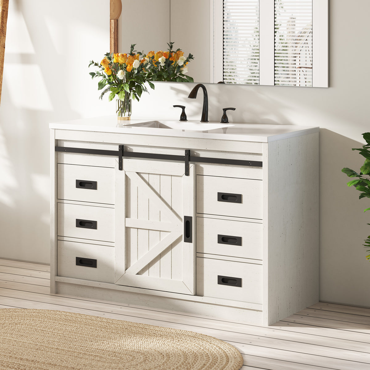 Bourbon Sliding Barn Vanity 48 inch Rustic White