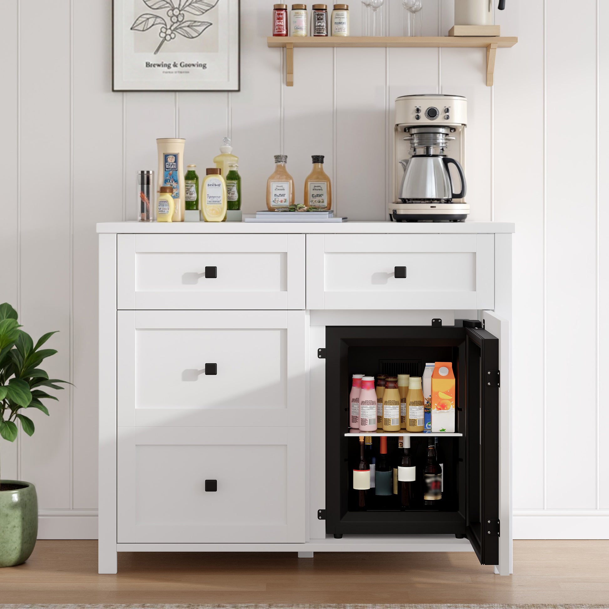 Faux 41" Dresser with Built-in Mini Fridge -White