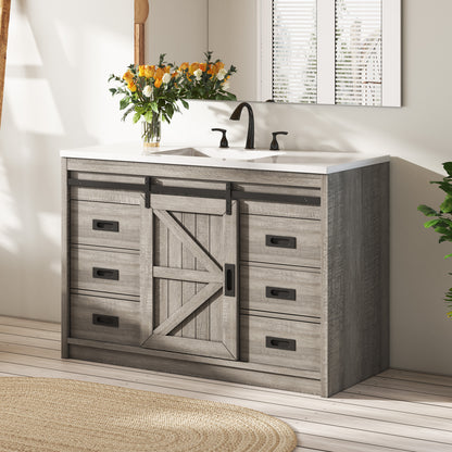 Bourbon Sliding Barn Vanity 48 inch Light Grey