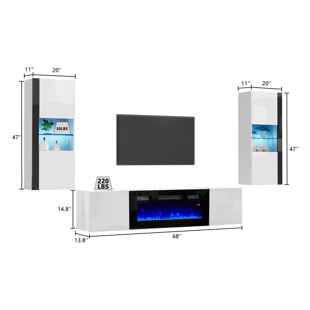Photon Fireplace Wall Unit 68 " White