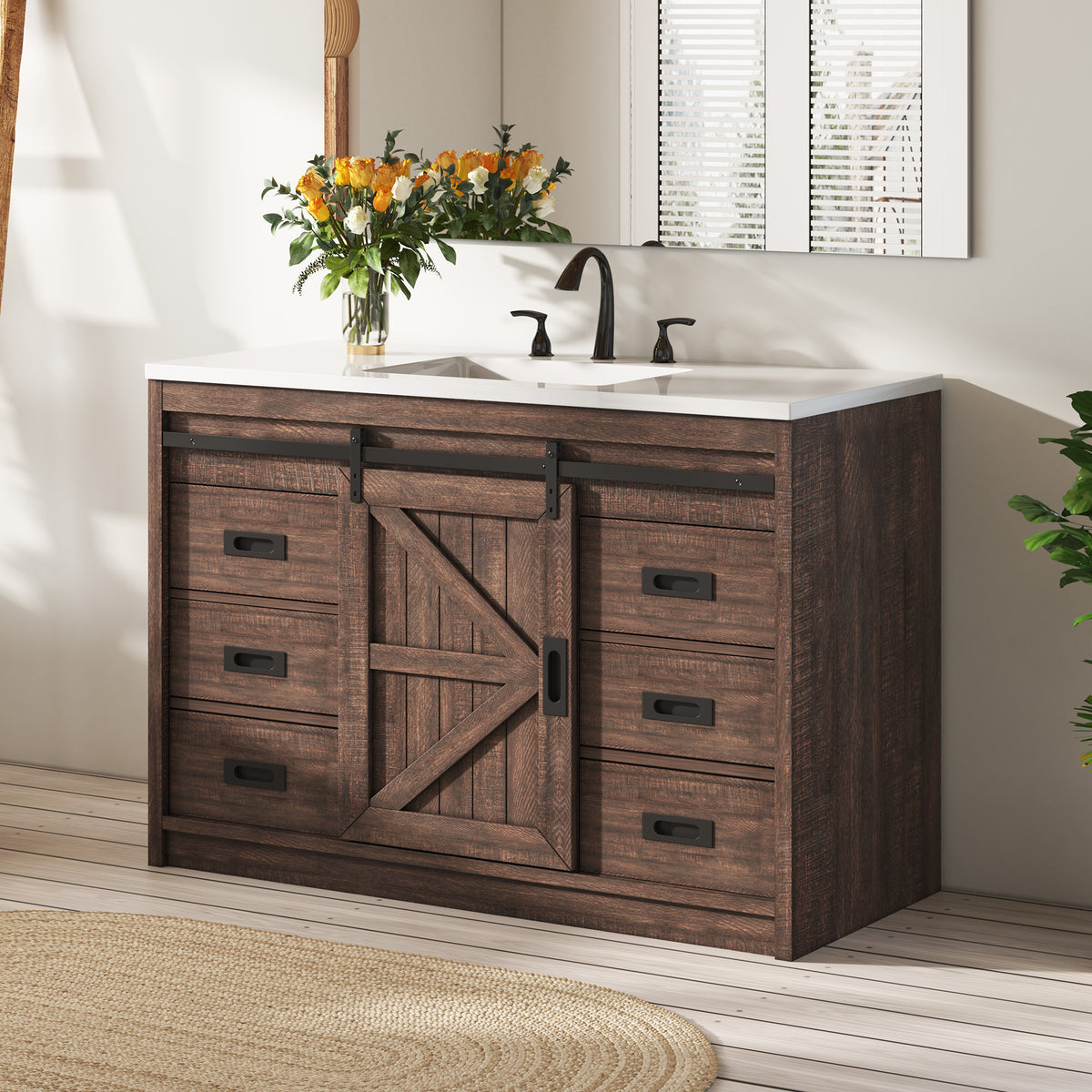 Bourbon Sliding Barn Vanity 48 inch Light Brown
