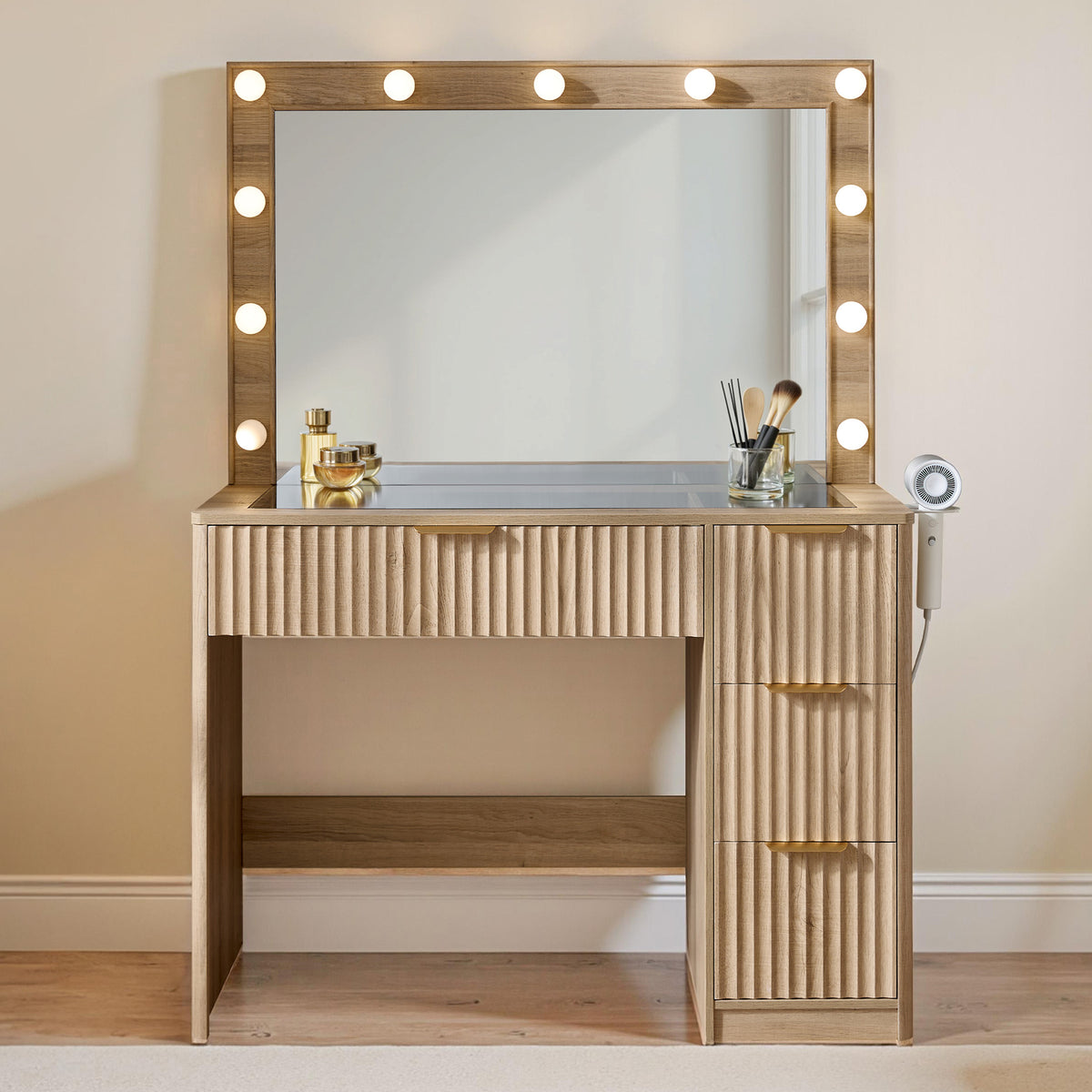 Glow 36.2" Fluted Vanity Desk Amerlife Natural Wood