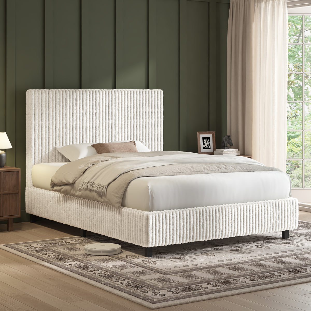 Velmure Corduroy Platform Bed Frame-Twin-Cream