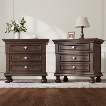Bobbin Dark Solid Wood Nightstands Set-Dark Walnut-2-Piece Set