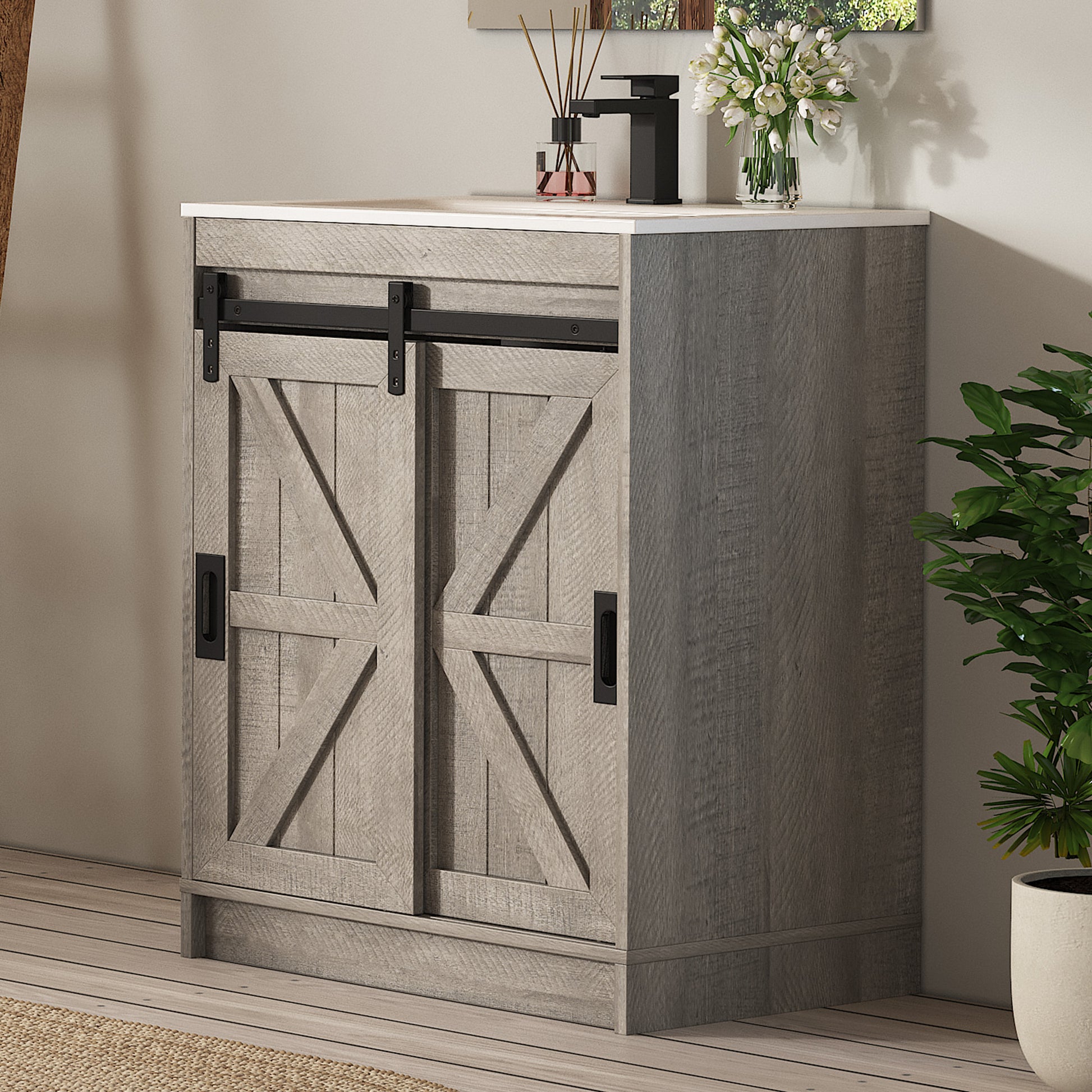 Bourbon Sliding Barn Vanity 24 inch Light Grey