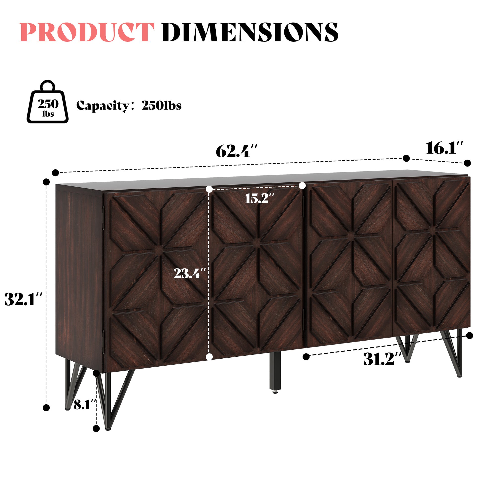 Cameo Acacia Wood Sideboard Cabinet