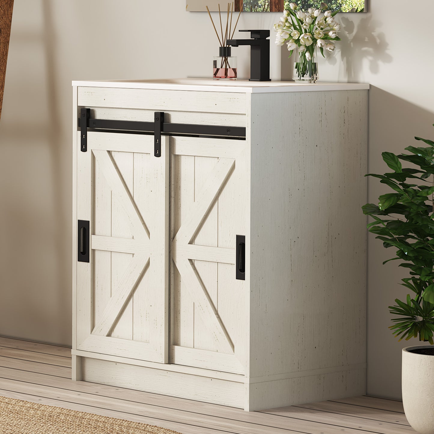 Bourbon Sliding Barn Vanity 24 inch Rustic White