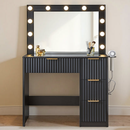 Glow 36.2" Fluted Vanity Desk Amerlife Black
