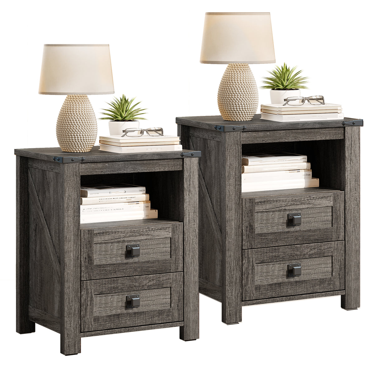 Hub Nightstand Set of 2 Amerlife Grey Oak