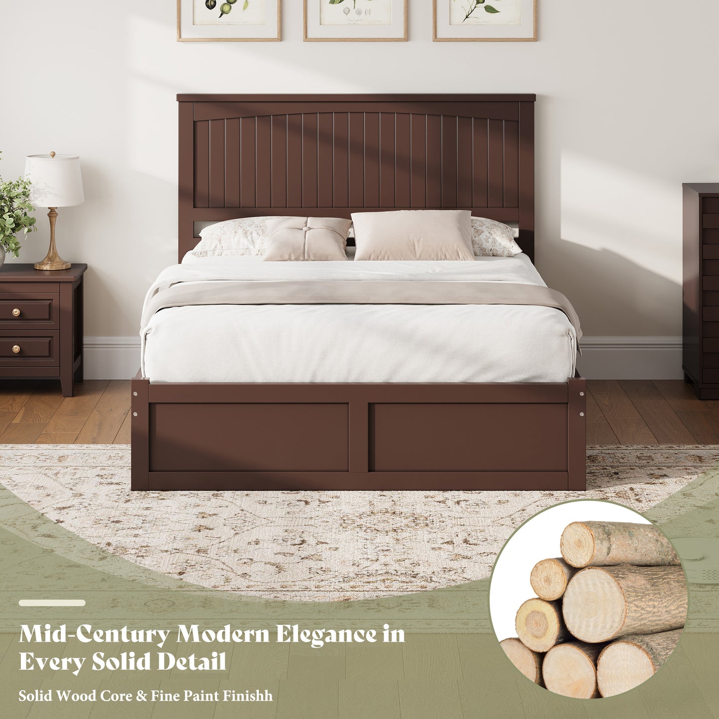 Solid Wood Platform Bed Frame-Full-Espresso Brown