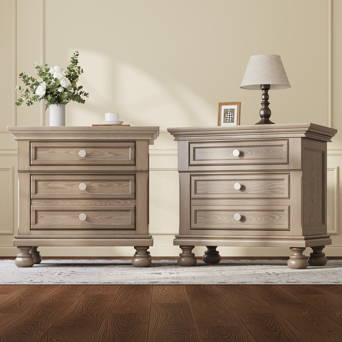 Bobbin Dark Solid Wood Nightstands Set-Warm Taupe-2-Piece Set
