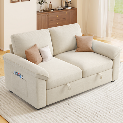 Sleeper Sectional Sofa with Pull Out Bed & Storage-56" | 2-Seater-Beige