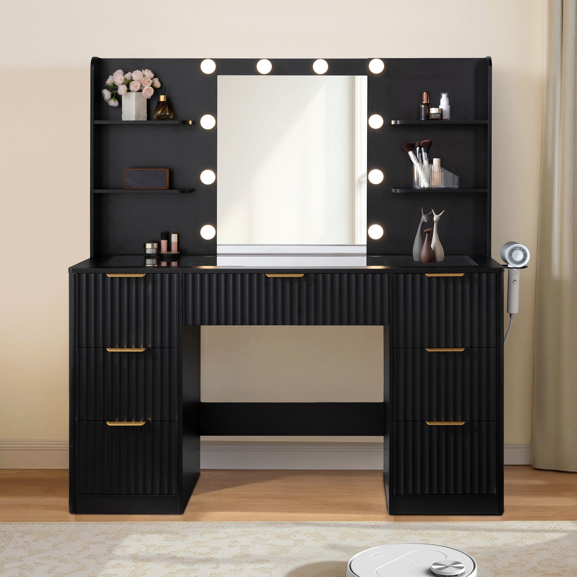 Glow 47.2" Fluted Vanity Desk Amerlife Black