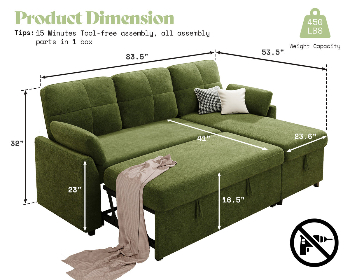 Vireli Convertible Sofa Bed Amerlife -Green